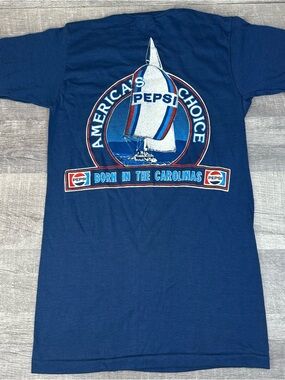 Vintage 80s Pepsi Americas Choice Promo Small T Shirt USA Sailboat Graphic SS